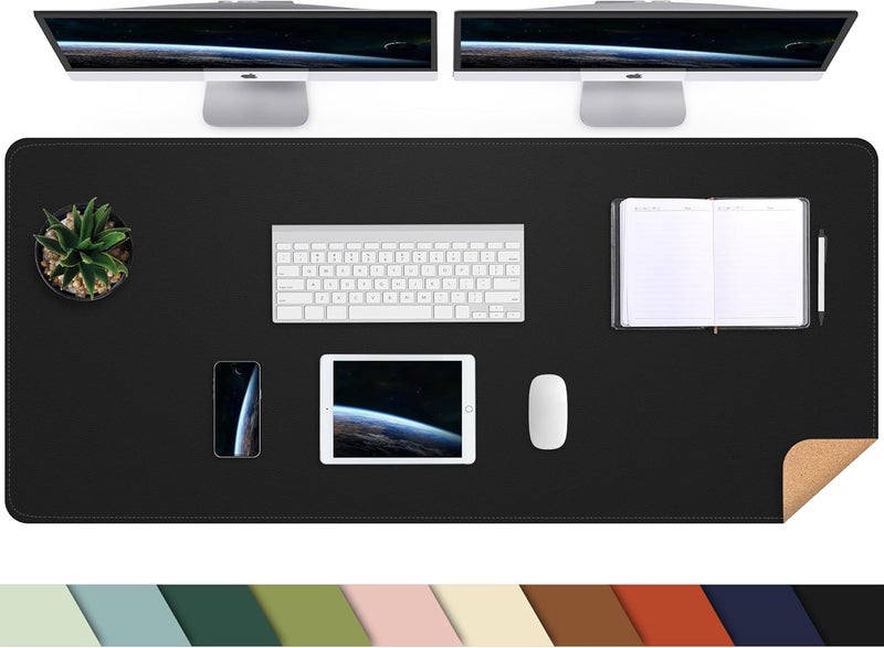 AFIING Leather Desk pad Protector, Large Non-Slip Office Desk Mat with Natural Cork & PU Leather, Waterproof Writing Mouse Pad for Office and Home (55in*17in,Black) - Image 1